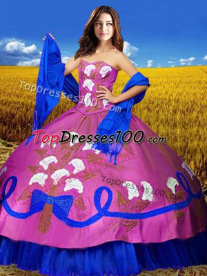 Multi-color Lace Up Quinceanera Dresses Embroidery Sleeveless Floor Length