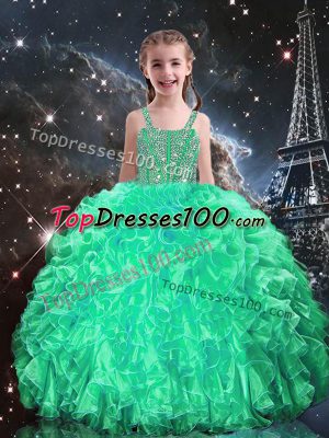 Beautiful Spaghetti Straps Sleeveless Lace Up Pageant Gowns For Girls Apple Green Organza