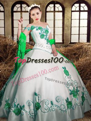 White Taffeta Lace Up Sweetheart Sleeveless Floor Length Sweet 16 Dresses Embroidery