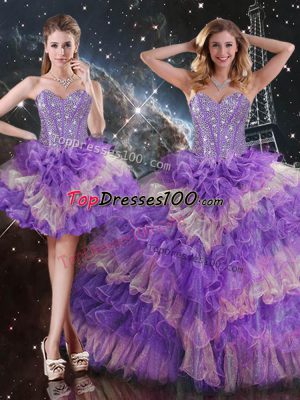 Sweetheart Sleeveless Organza Quinceanera Dress Beading and Ruffled Layers Lace Up
