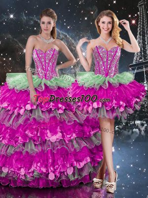 Hot Selling Multi-color Ball Gowns Organza Sweetheart Sleeveless Beading and Ruffles and Ruffled Layers Floor Length Lace Up Sweet 16 Quinceanera Dress