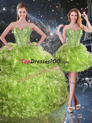 Glorious Floor Length Olive Green Quinceanera Gown Organza Sleeveless Beading