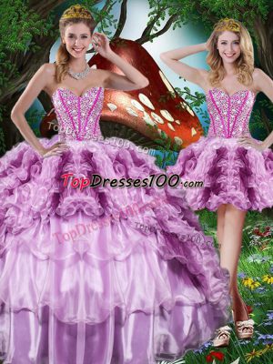 Adorable Sweetheart Sleeveless Ball Gown Prom Dress Floor Length Beading and Ruffles and Ruffled Layers Multi-color Organza