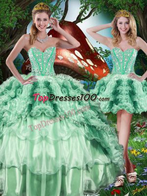 Multi-color 15 Quinceanera Dress Military Ball and Sweet 16 and Quinceanera with Beading and Ruffles Sweetheart Sleeveless Lace Up