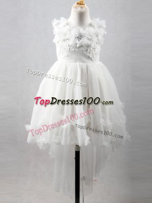 Scoop Sleeveless Flower Girl Dress High Low Appliques White Tulle