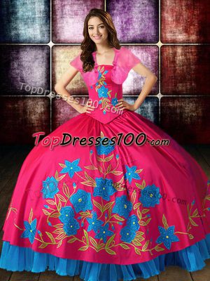 Modern Hot Pink Sleeveless Taffeta Lace Up Vestidos de Quinceanera for Military Ball and Sweet 16 and Quinceanera