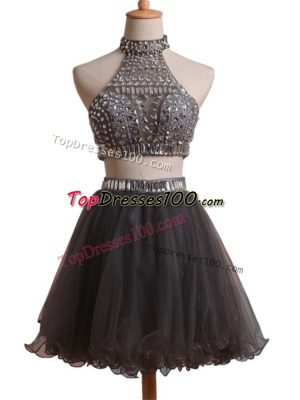 Black Prom Party Dress Prom and Party and Sweet 16 with Beading Halter Top Sleeveless Criss Cross