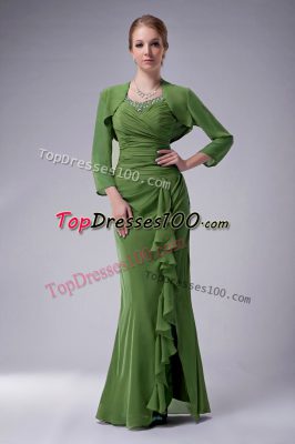 Mermaid Mother of Groom Dress Green Straps Chiffon Sleeveless Floor Length Zipper