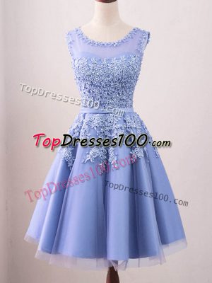 Beautiful Lavender A-line Lace Bridesmaid Dress Lace Up Tulle Sleeveless Knee Length