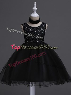 Elegant Ball Gowns Flower Girl Dresses for Less Black Scoop Organza Sleeveless Knee Length Zipper