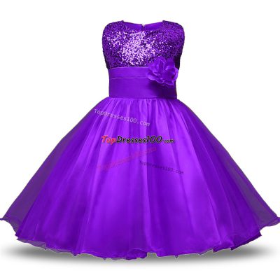 Scoop Sleeveless Zipper Toddler Flower Girl Dress Eggplant Purple Organza and Sequined