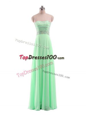 Ideal Apple Green Empire Chiffon Strapless Sleeveless Beading Floor Length Zipper