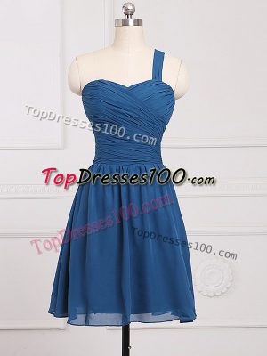 Glamorous Sleeveless Mini Length Ruching Zipper Damas Dress with Blue