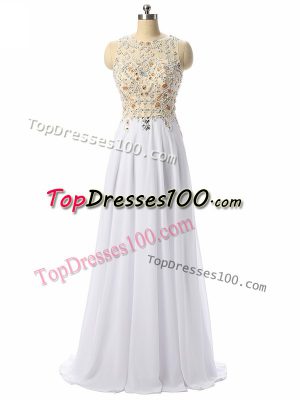 White Scoop Neckline Beading and Lace and Appliques Evening Outfits Sleeveless Zipper
