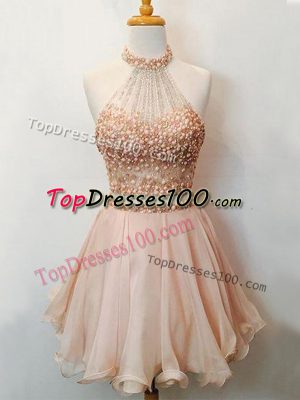 Customized Sleeveless Lace Up Knee Length Beading Court Dresses for Sweet 16
