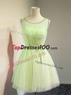 Latest Yellow Green Sleeveless Belt Knee Length Dama Dress for Quinceanera