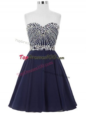 Sleeveless Mini Length Beading Lace Up Cocktail Dresses with Navy Blue