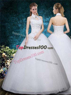 Best Selling Floor Length Lace Up Wedding Dress White for Wedding Party with Beading and Embroidery