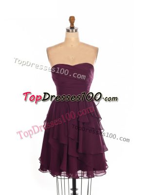 Burgundy Sleeveless Mini Length Ruffled Layers Zipper Bridesmaid Dress