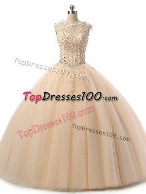 Sleeveless Lace Up Floor Length Beading and Lace Sweet 16 Dress