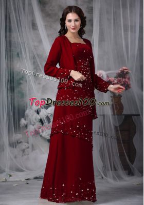 Perfect Empire Mother of Bride Dresses Rust Red Straps Chiffon Sleeveless Floor Length Zipper