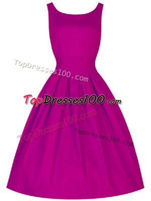 Dramatic Fuchsia Lace Up Quinceanera Court of Honor Dress Ruching Sleeveless Knee Length