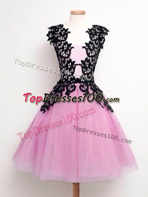 New Arrival Lilac Straps Lace Up Lace Damas Dress Sleeveless