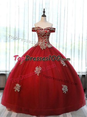 Inexpensive Floor Length Wine Red Sweet 16 Quinceanera Dress Tulle Sleeveless Beading and Appliques