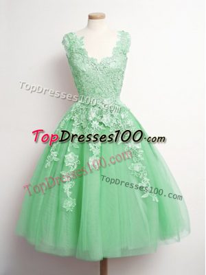 Tulle V-neck Sleeveless Lace Up Appliques Quinceanera Court Dresses in Green
