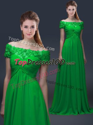 Luxurious Green Off The Shoulder Neckline Appliques Mother of the Bride Dress Short Sleeves Lace Up