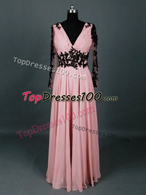 Pink Long Sleeves Chiffon Zipper Mother of Bride Dresses for Prom and Party and Sweet 16