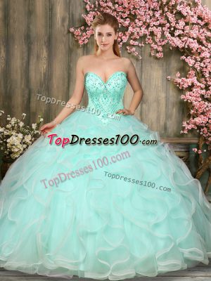 Apple Green Sleeveless Beading and Ruffles Floor Length Sweet 16 Dress