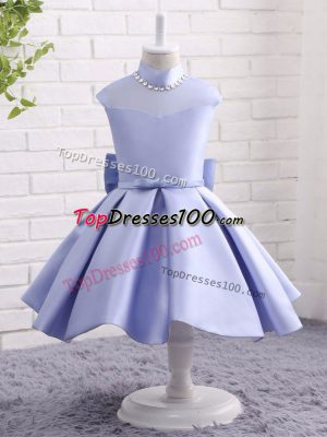Lavender Flower Girl Dresses Wedding Party with Beading and Bowknot and Belt High-neck Cap Sleeves Zipper