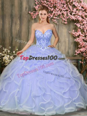 New Arrival Sweetheart Sleeveless Lace Up Vestidos de Quinceanera Lavender Tulle