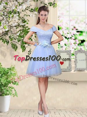 Lavender V-neck Neckline Lace and Belt Court Dresses for Sweet 16 Cap Sleeves Lace Up