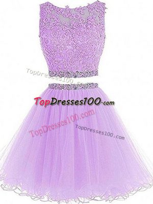 Artistic Two Pieces Pageant Dress Womens Lavender Scoop Tulle Sleeveless Mini Length Zipper