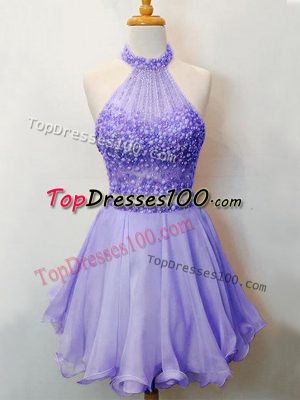 Pretty Lavender Two Pieces Beading Wedding Party Dress Lace Up Organza Sleeveless Knee Length