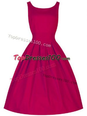 Fabulous Sleeveless Knee Length Ruching Lace Up Damas Dress with Fuchsia