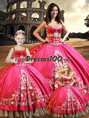 Fancy Hot Pink Lace Up Sweetheart Beading and Embroidery Sweet 16 Dresses Taffeta Sleeveless