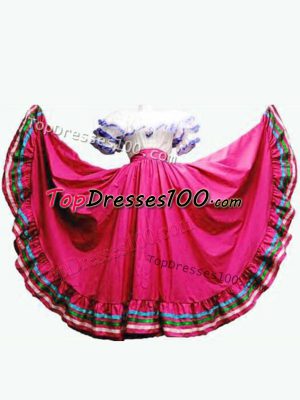 Hot Pink Lace Up Sweet 16 Dress Ruffled Layers Short Sleeves Floor Length