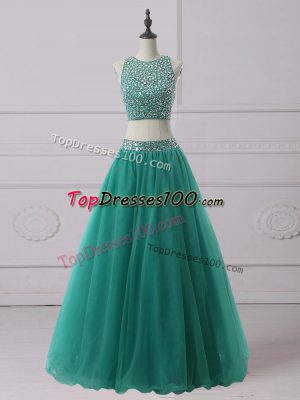 Beautiful Green Sleeveless Tulle Zipper Dress for Prom for Prom and Party and Military Ball