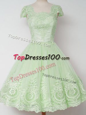 Lovely Zipper Square Lace Wedding Guest Dresses Tulle Cap Sleeves