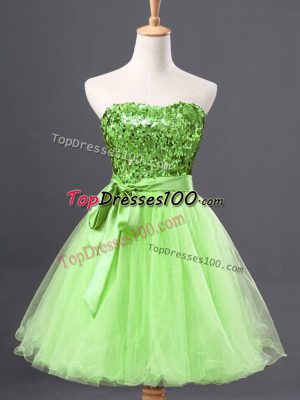 Affordable Yellow Green Zipper Homecoming Dress Sashes ribbons and Sequins Sleeveless Mini Length