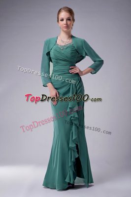 Green Sleeveless Beading Floor Length Mother Dresses