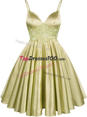 Ideal Spaghetti Straps Sleeveless Quinceanera Court of Honor Dress Knee Length Lace Olive Green Elastic Woven Satin