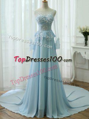 Light Blue Empire Beading and Appliques Zipper Chiffon Long Sleeves