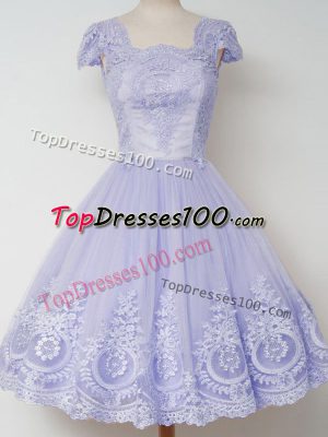 Hot Selling Lavender Square Zipper Lace Court Dresses for Sweet 16 Cap Sleeves