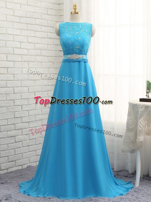 Flirting Brush Train Empire Dama Dress Baby Blue Bateau Chiffon Sleeveless Zipper