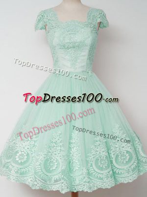 Square Cap Sleeves Dama Dress Knee Length Lace Apple Green Tulle