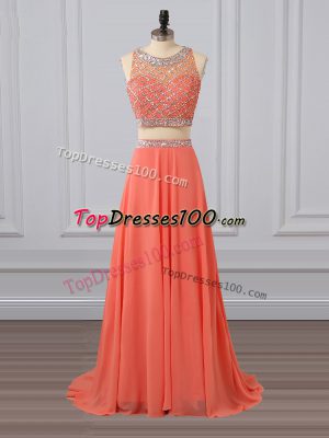 Eye-catching Sleeveless Brush Train Zipper Beading Homecoming Dress